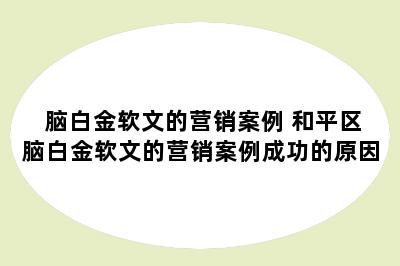 脑白金软文的营销案例 和平区脑白金软文的营销案例成功的原因
